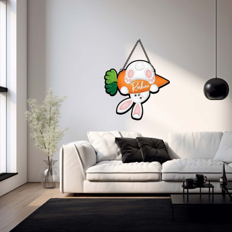 Personalized Bunny With Carrot Wall Hanging  Kids Bedroom Wall Art | Birthday Gift For Kids  Cute Rabbit Wall Art Decor For Bedroom, Living Room